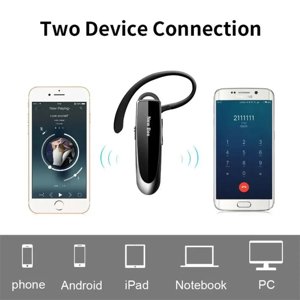 NIB - Get 2 NEW BEE Bluetooth Hands Free Driving/Work Headsets with Microphone